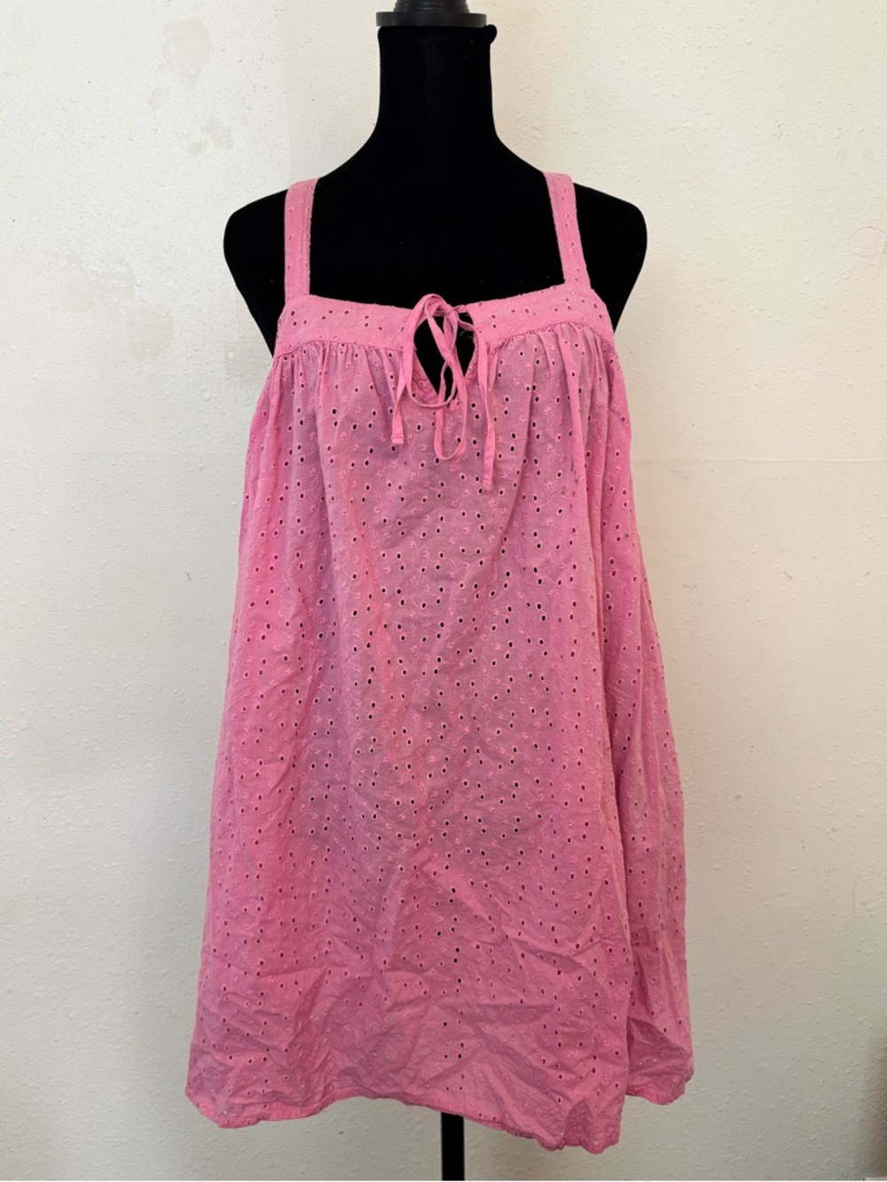 aerie Pink Eyelet Tie-Front Dress